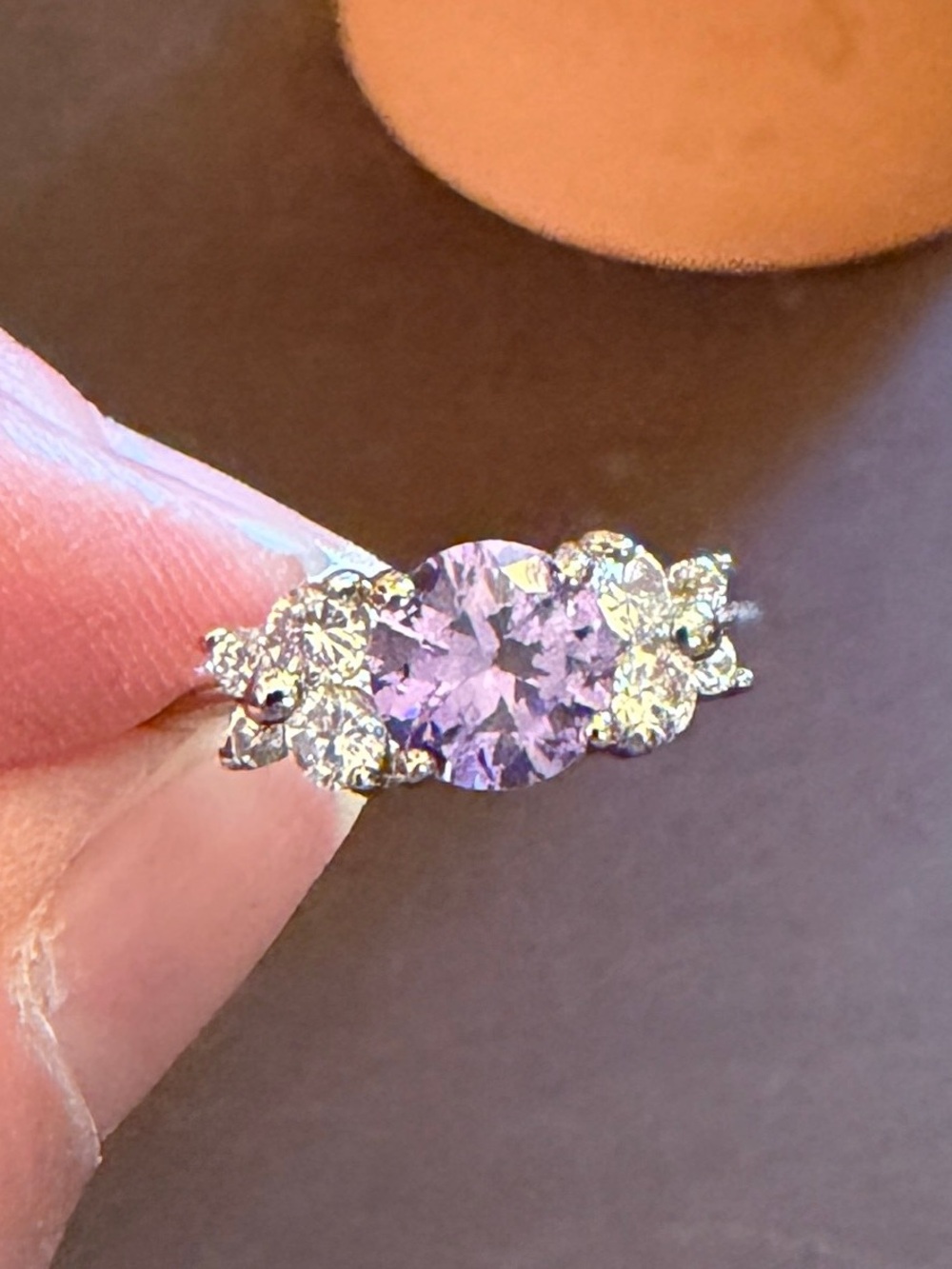🐼 Silver, Crystal & Amethyst Gem Stone Ring, size 7 #0185